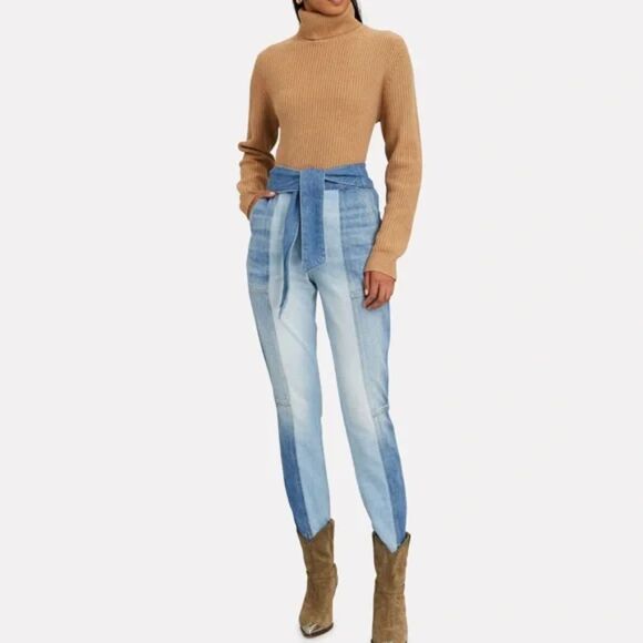 JONATHAN SIMKHAI Colorblock Tie Waist Straight Leg‎ Denim Sz 26 - Picture 1 of 8